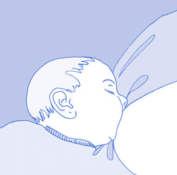 Symbolzeichnung eins Babies, dass an der Mutterbrust trinkt